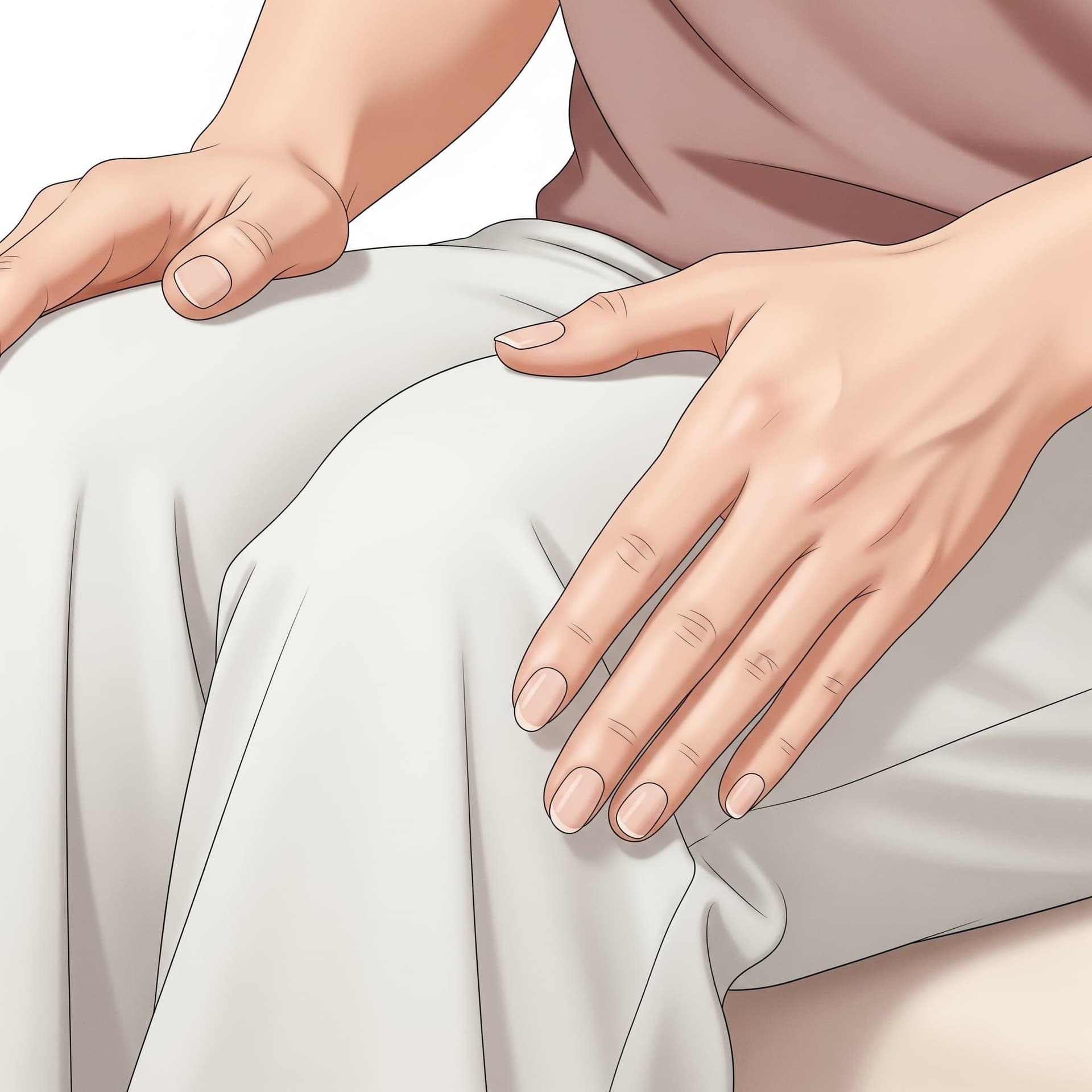 Hands gently tapping knees in an alternating rhythm, illustrating tactile stimulation.