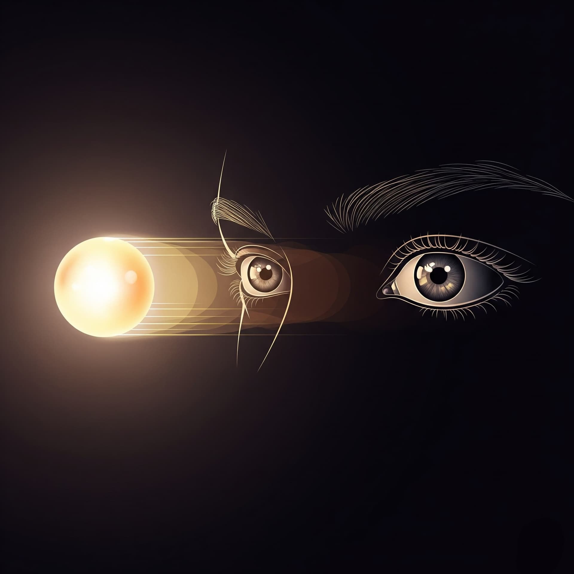 A pair of eyes following a moving light or object, demonstrating visual stimulation.