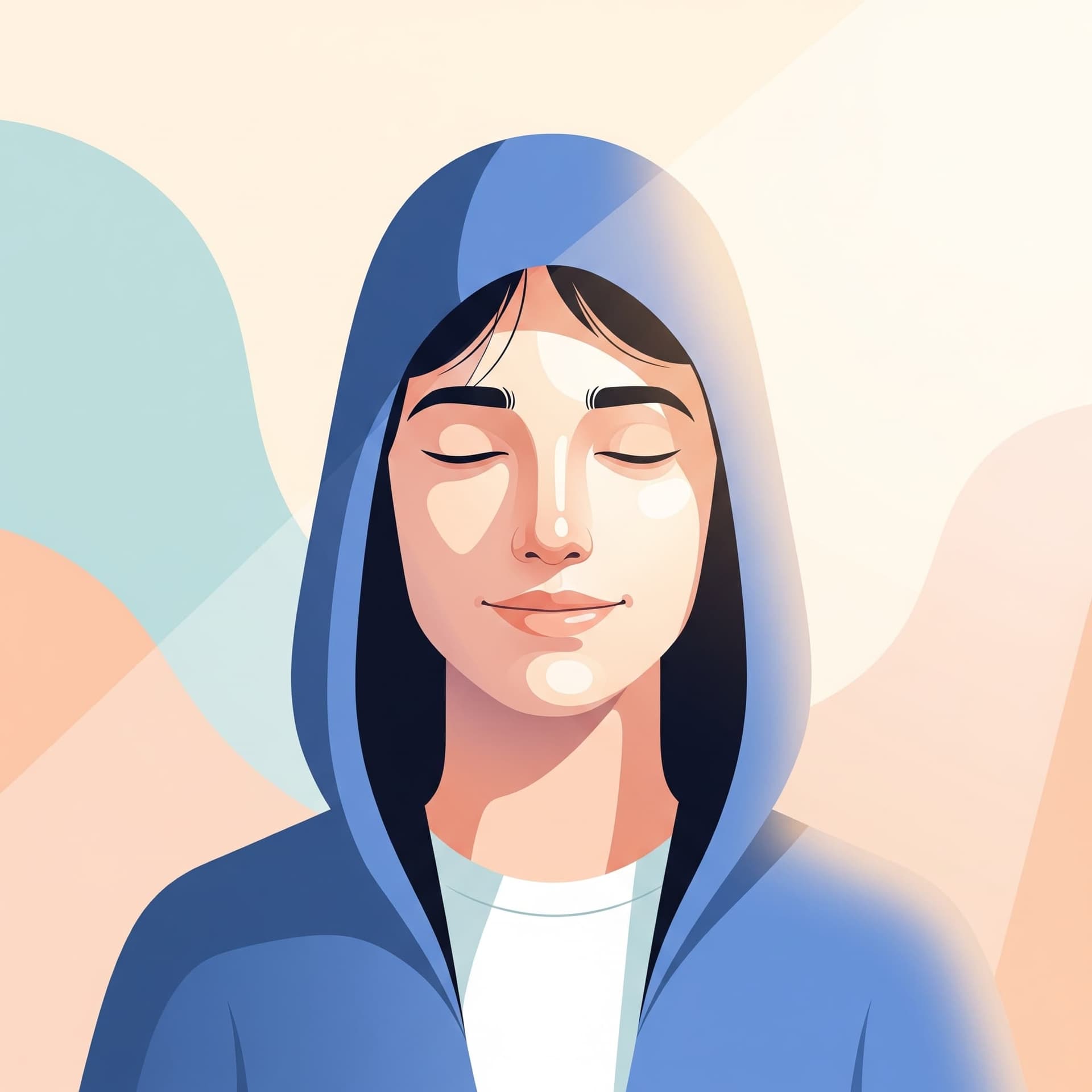 A person finding peace after overcoming trauma, with a serene expression.