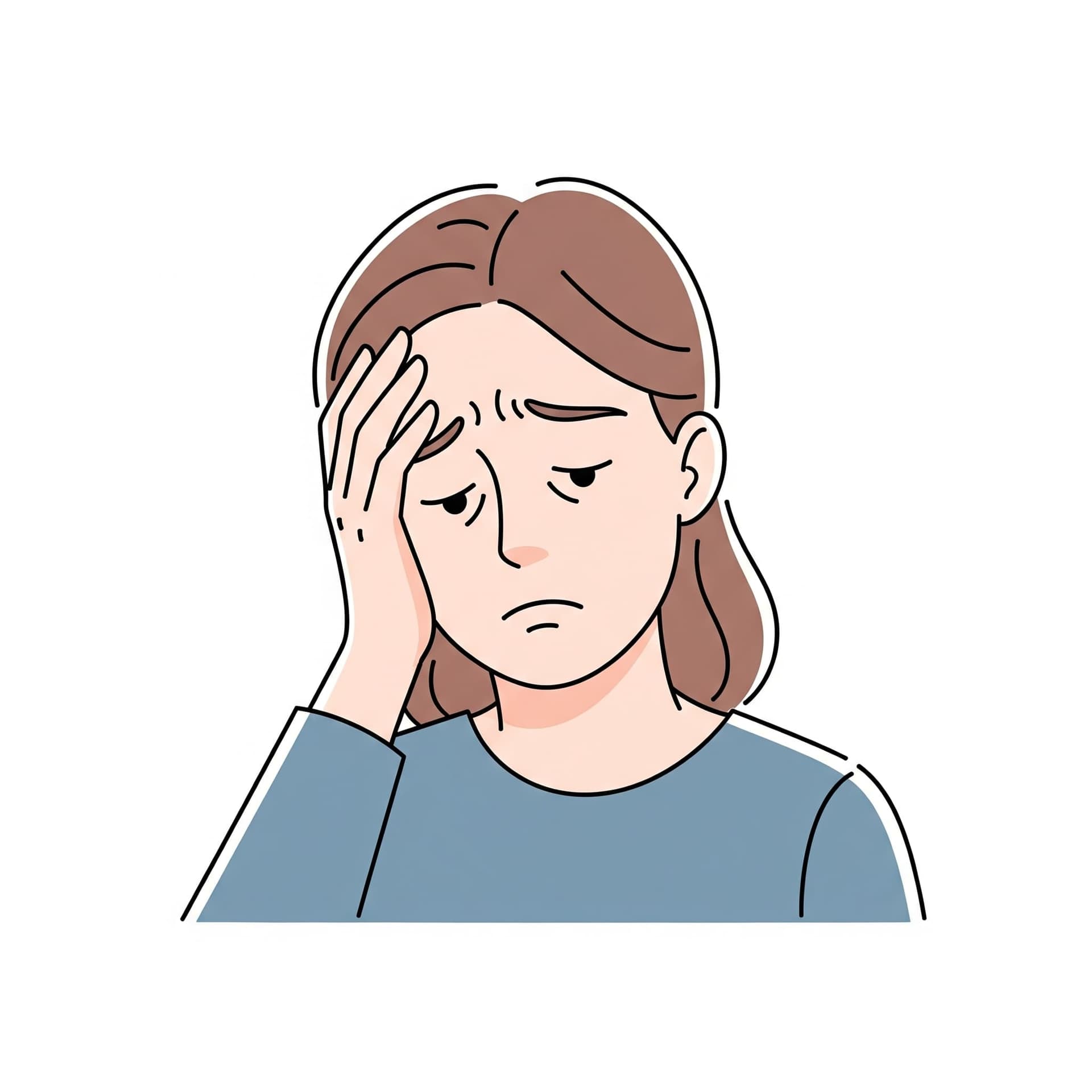 A person experiencing a range of emotions, from sadness to slight discomfort, illustrating temporary side effects.